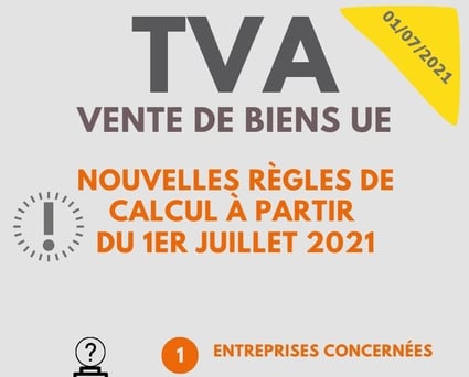 infographie sur les nouvelles règles de calcul de la TVA sur les exports de biens vers l'UE Union Européenne vers les particuliers B to C au 1er juillet 2021